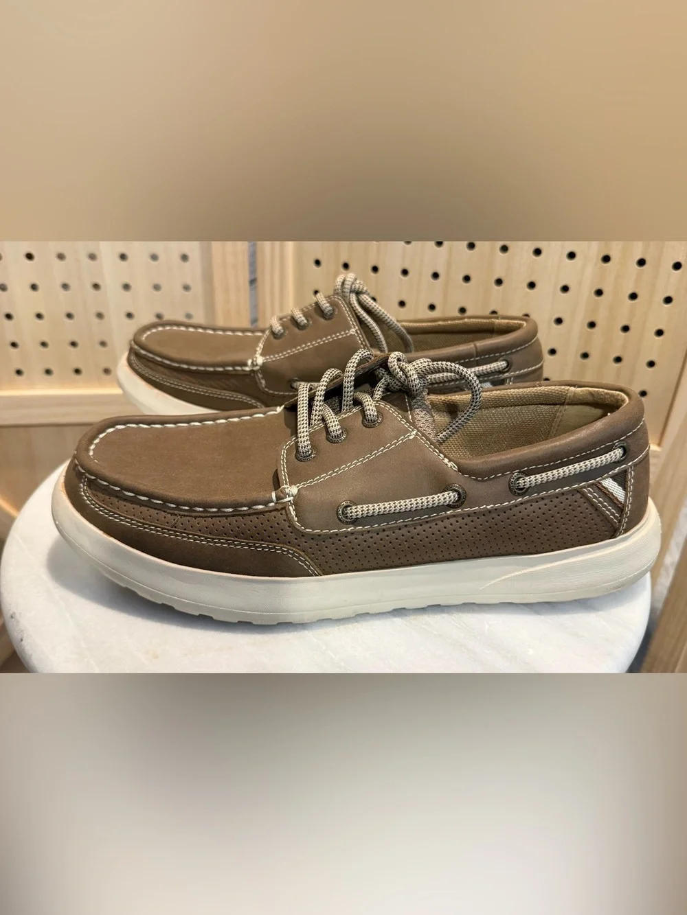 Margaritaville Men's Brown Boat Shoes with Contrast White Sole